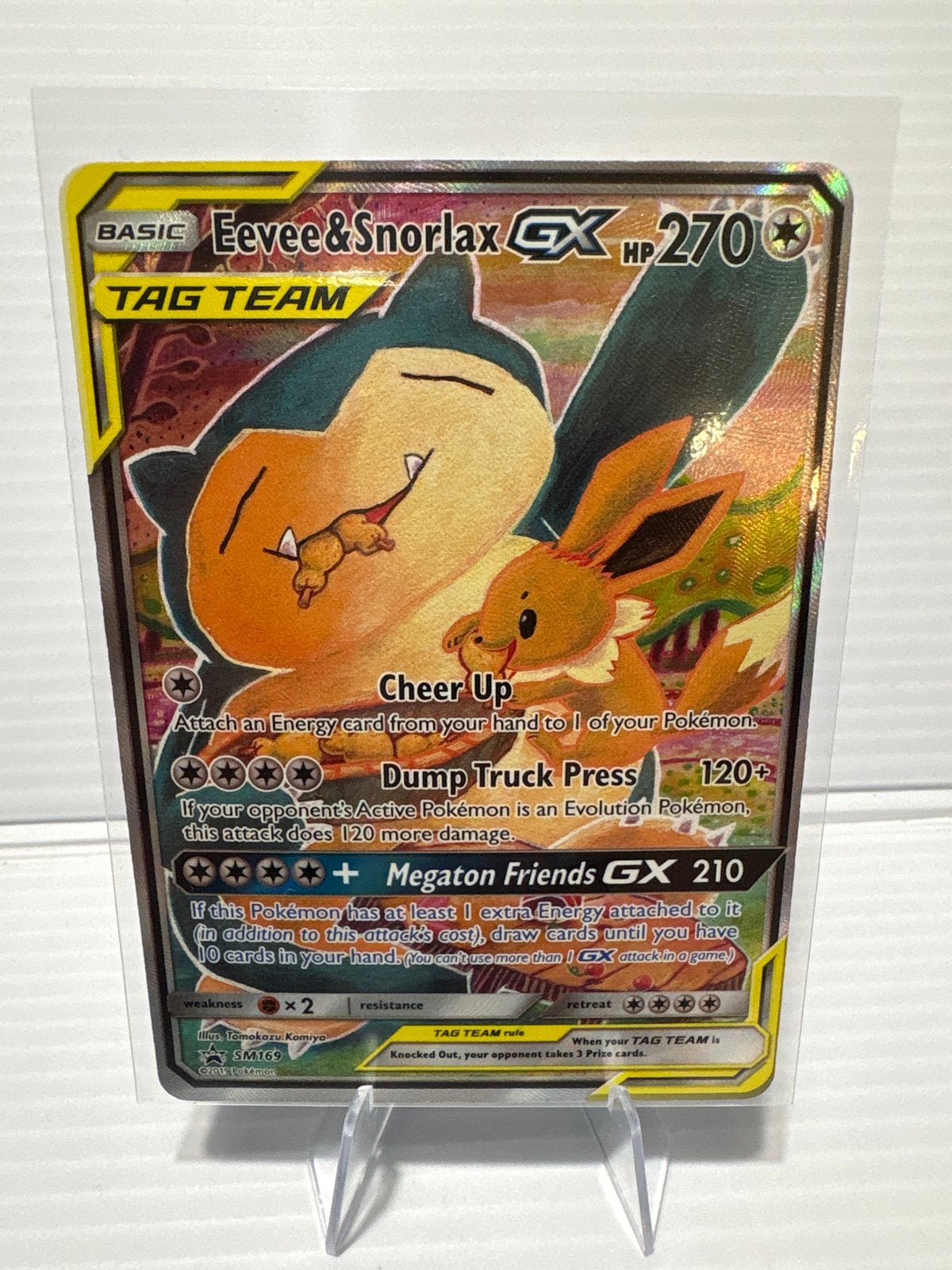 Eevee & Snorlax GX SM169 Black Star Promo NM Pokémon Kaart, Ophalen of Verzenden, Zo goed als nieuw, Losse kaart, Foil