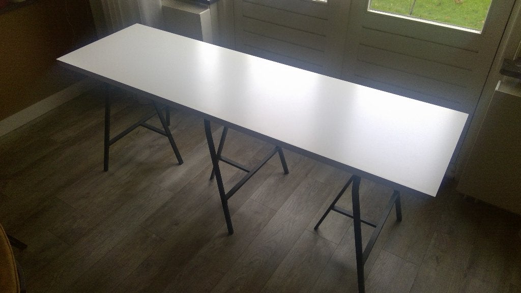 IKEA Wit tafelblad 200x60x3,5 cm (lxbxh) en 3 losse schragen, Ophalen, Scandinavisch, Zo goed als nieuw, IKEA