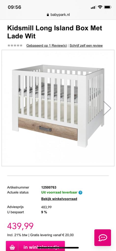 Kidsmill Long Island box, Ophalen, Zo goed als nieuw, Rechthoekig, In hoogte verstelbaar