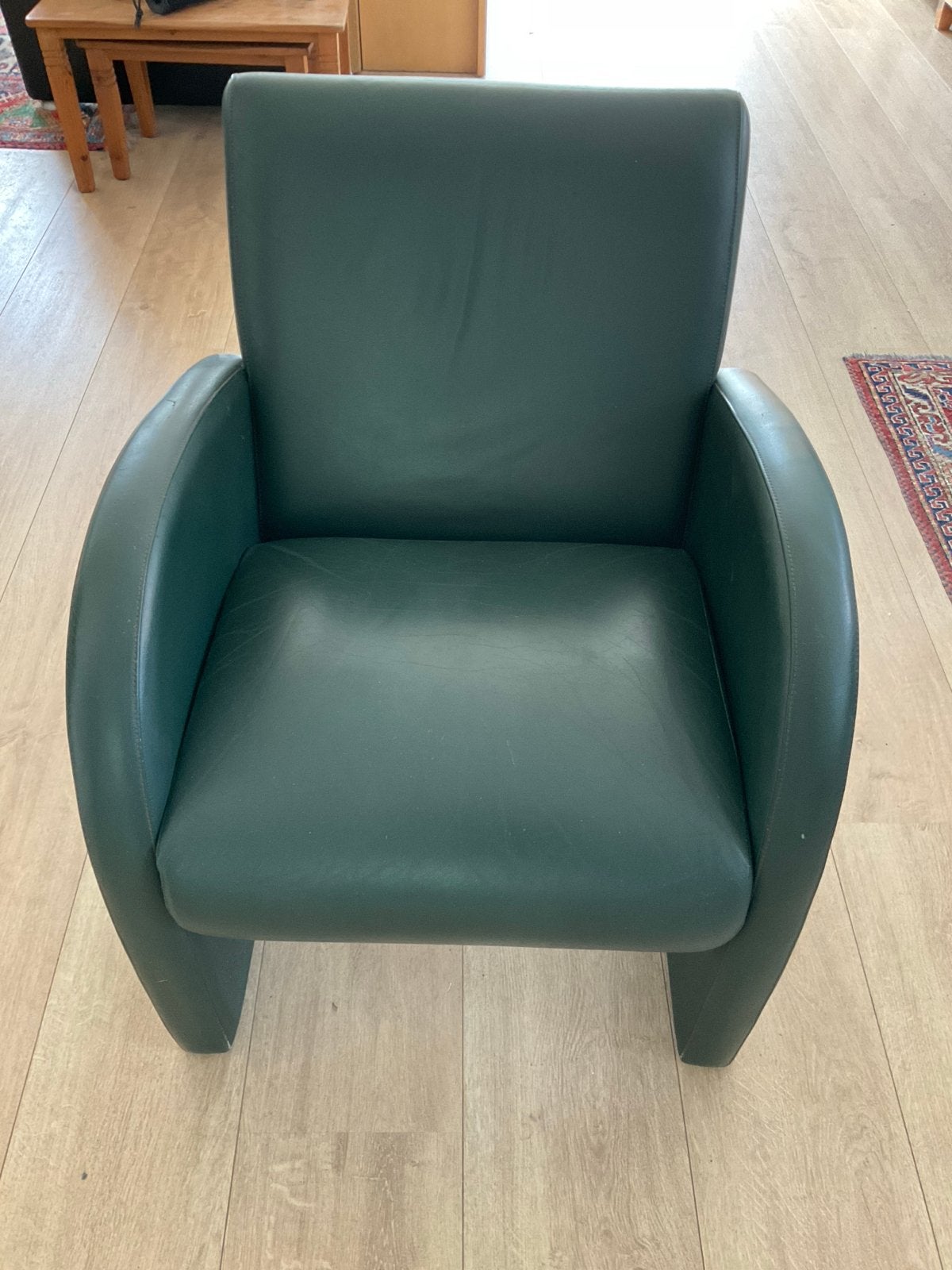 Comfortabele groene lederen fauteuil van Ikea, Ophalen, Gebruikt, Minder dan 75 cm, Leer