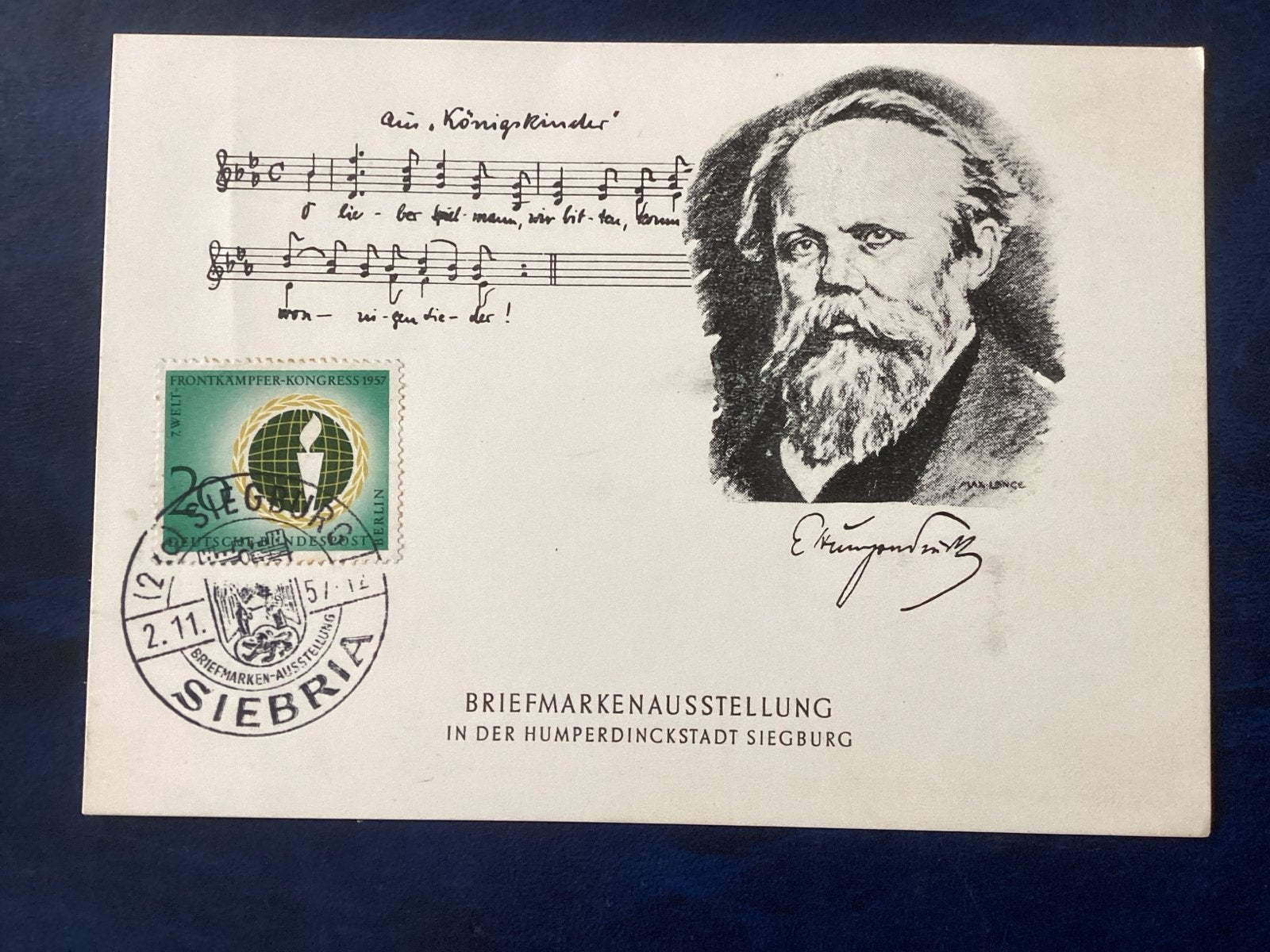 Duitse Eerste Dag Cover Siegburg 1957 - Humperdinck, Ophalen of Verzenden, 1940 tot 1960, Gelopen, Duitsland