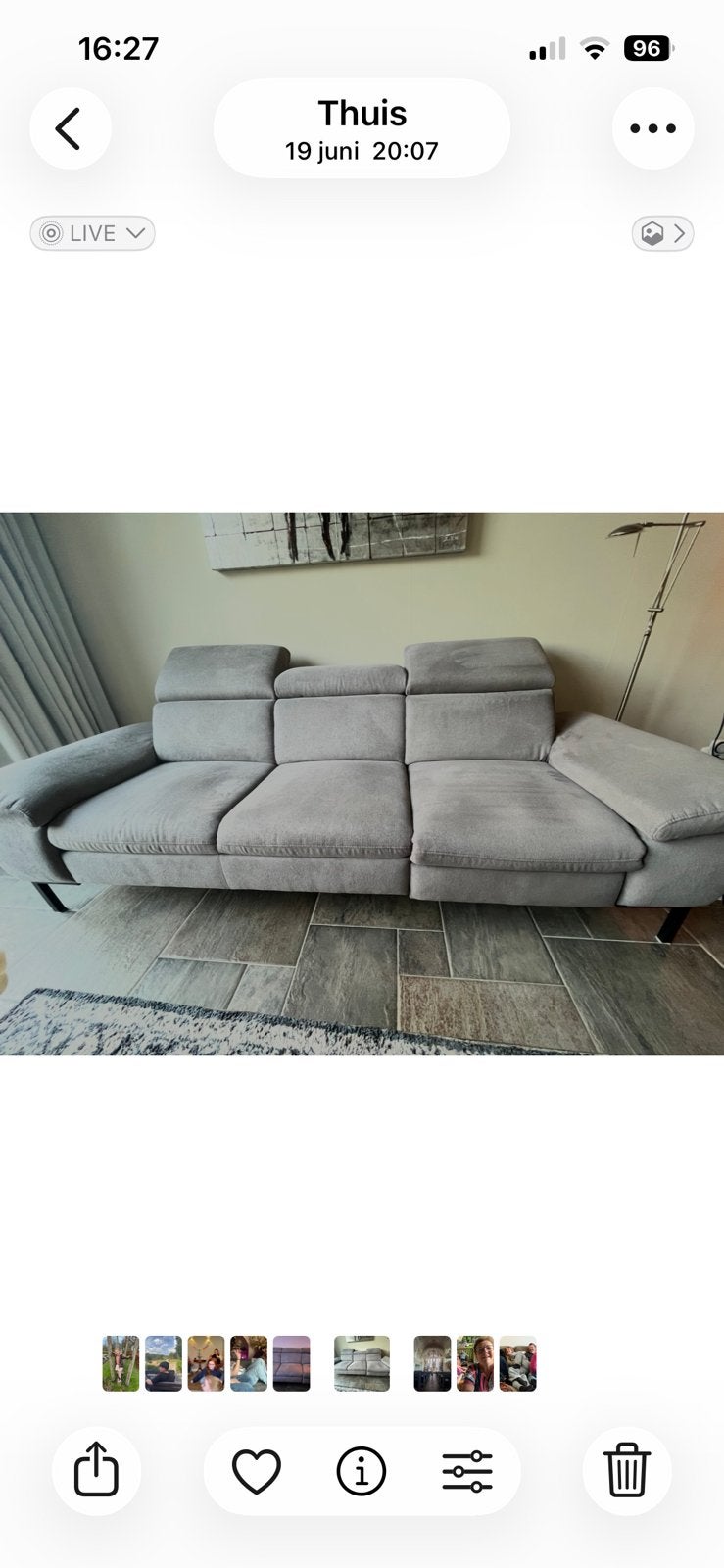 Grijze Bank met relaxfunctie (Trendhopper), Ophalen, Gebruikt, Driepersoons, 75 tot 100 cm
