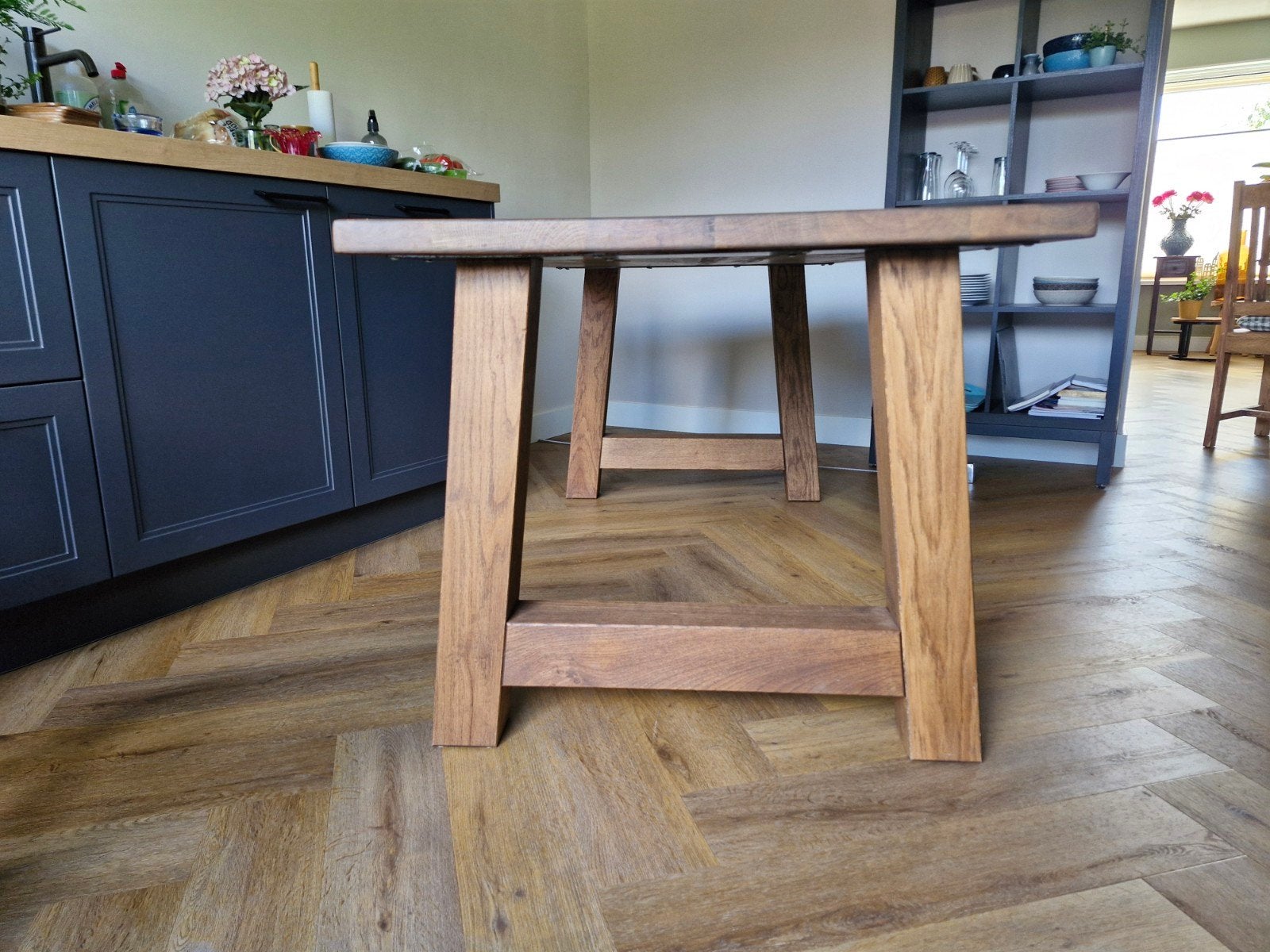 Landelijke eikenhouten eettafel (geolied), Ophalen, Gebruikt, 50 tot 100 cm, 150 tot 200 cm
