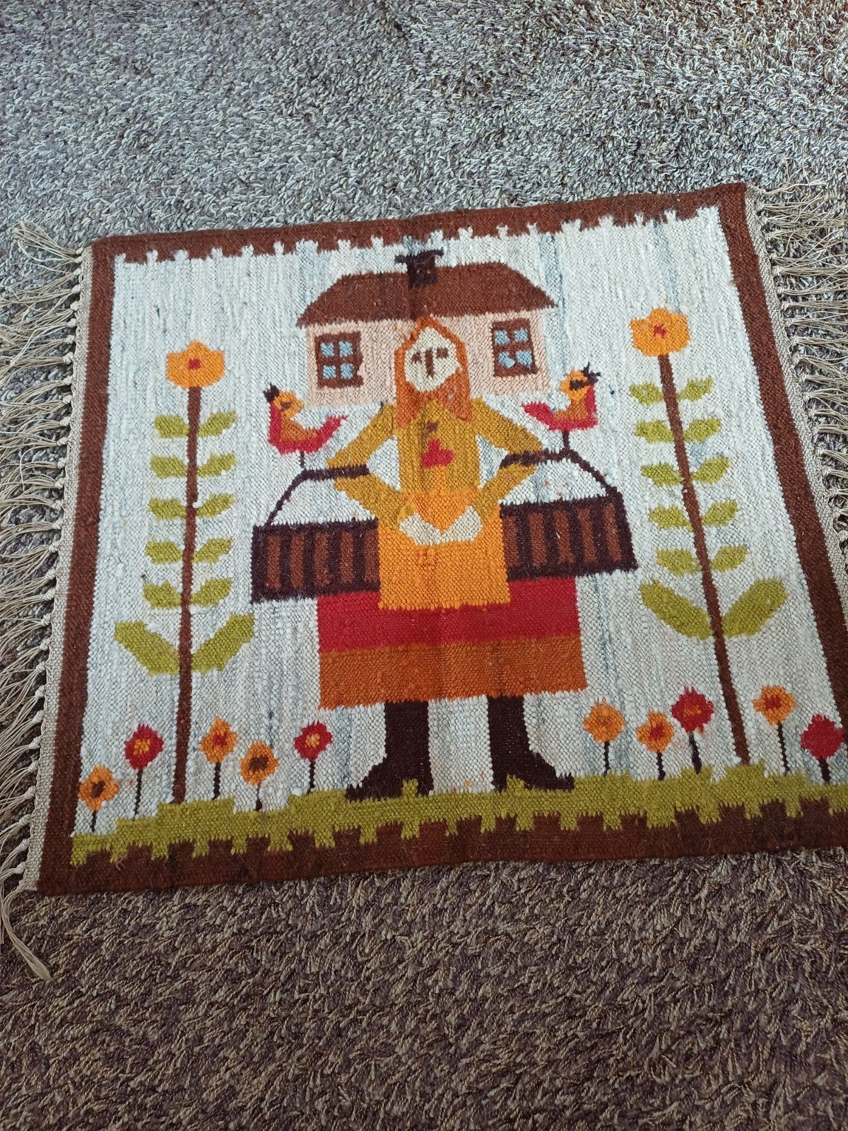 Wandkleed met franje - 81x61 cm - Boerderijtafereel, Gebruikt, 50 tot 100 cm, Landelijk, Vintage, Boho, Rechthoekig
