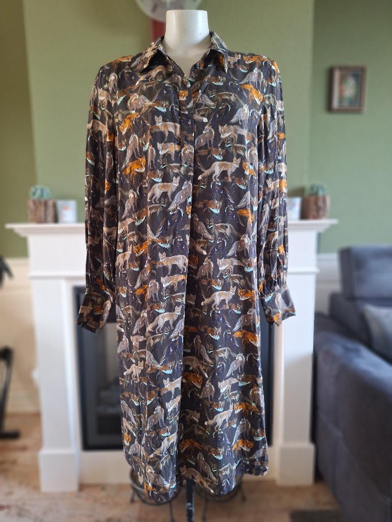Terre Bleue nieuw met kaartje bruin met wildlife 40 jurk, Maat 38/40 (M), Bruin, Zo goed als nieuw, Onder de knie