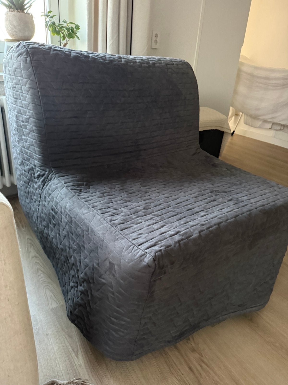 IKEA LYCKSELE slaapfauteuil / stoelbed – donkergrijs, Ophalen, Gebruikt, Eenpersoons, 190 cm of minder