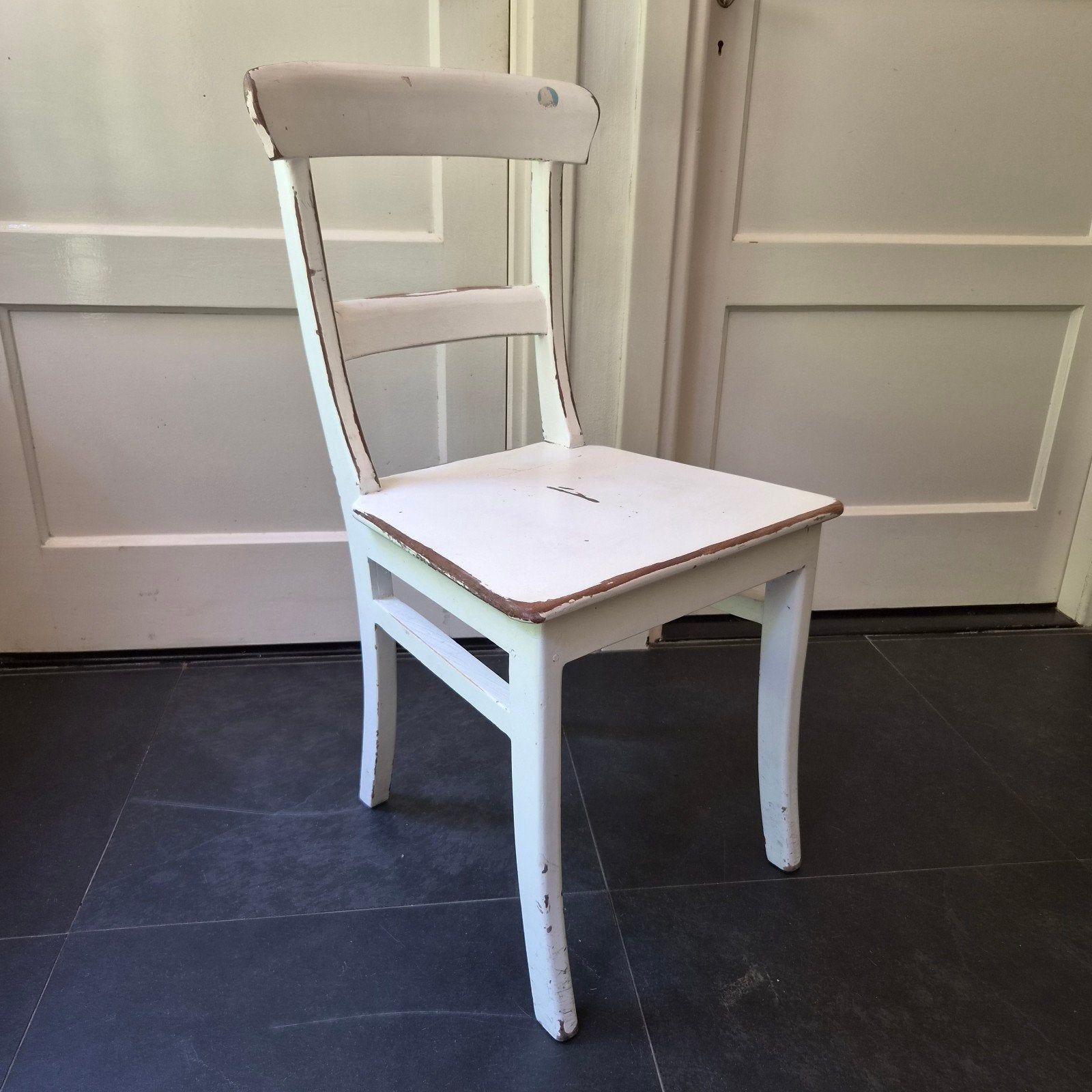 Vintage Witte Houten Stoel - Brocante Stijl, Ophalen, Gebruikt, Wit, Vintage