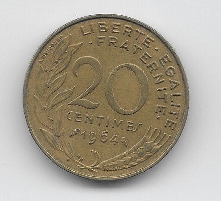 Frankrijk 20 centimes 1964 KM# 930, Verzenden, Frankrijk, Losse munt