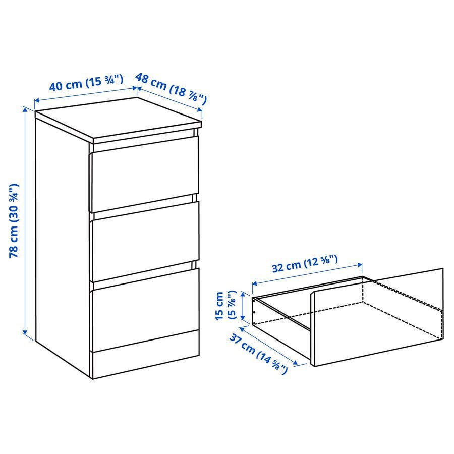 Ikea Malm ladekast, 3 lades, zwart, 40x78cm NIEUW in doos., Ophalen, 50 tot 100 cm, Zo goed als nieuw, 3 of 4 laden