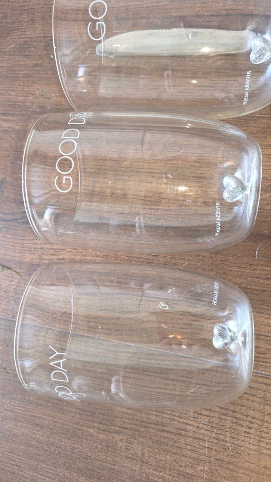 Riviera Maison 'Good Day' glazen met hartje (set van 3), Ophalen of Verzenden, Zo goed als nieuw, Riviera Maison, Glas