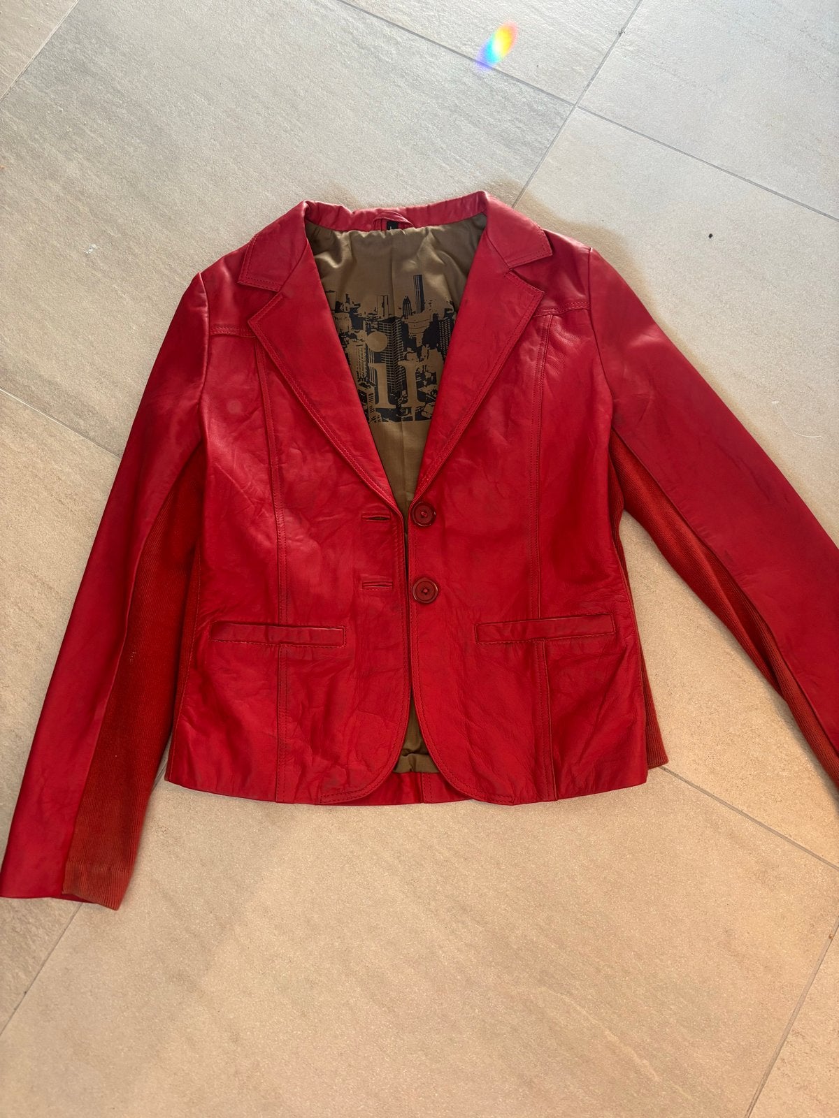 AIM Leren Jasje Rood - Maat M, Ophalen of Verzenden, Zo goed als nieuw, Maat 38/40 (M), Rood