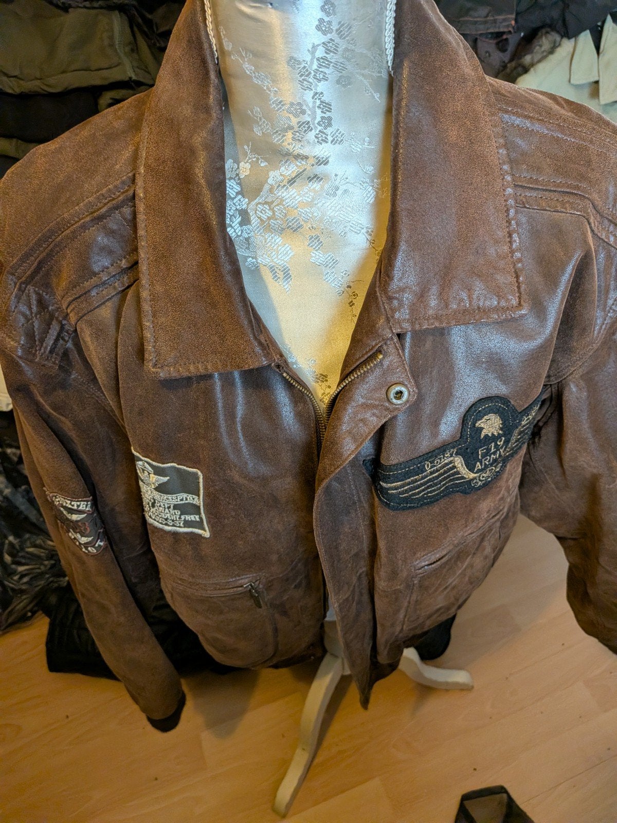 Eddy Biker Leren Jas met Patches - Maat 52, Ophalen of Verzenden, Gedragen, Maat 56/58 (XL), Bruin