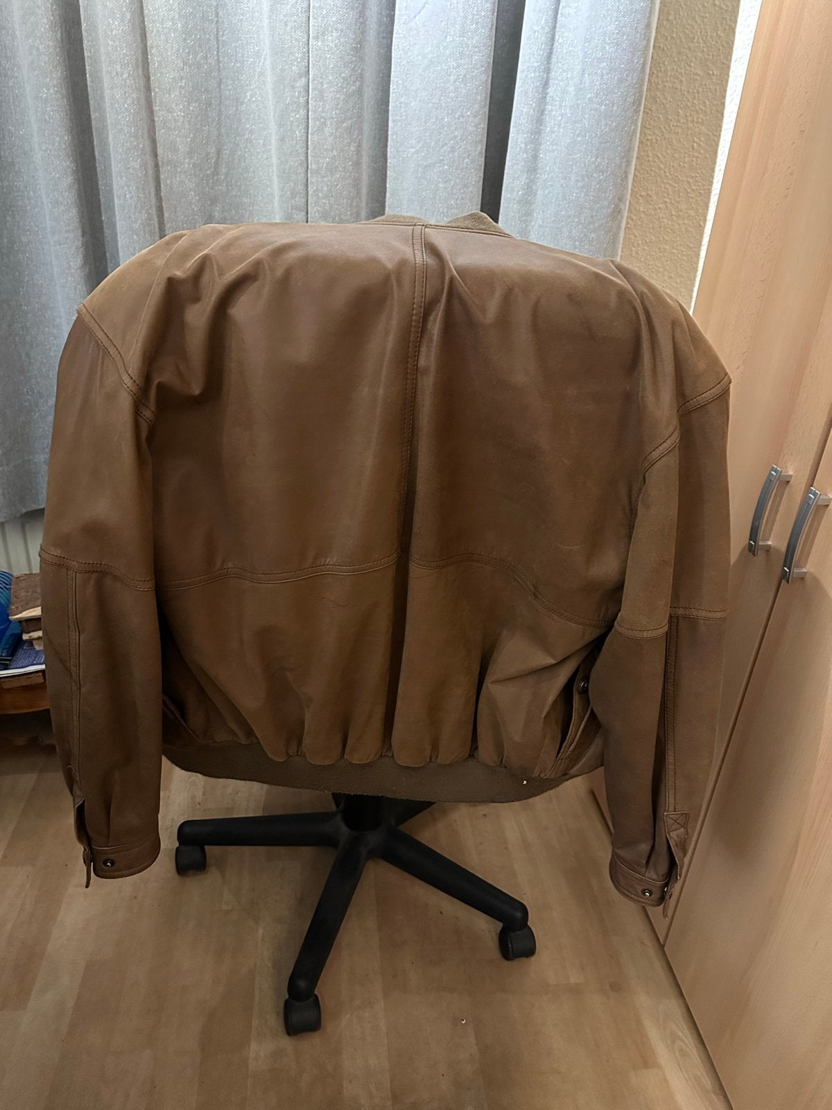 Bruine leren jas, maat 48 (M), Ophalen, Gedragen, Maat 48/50 (M), Bruin
