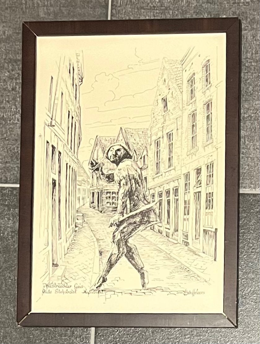 Ingelijste tekening van "Maastrichtse Geis" door Schiffelers, Antiek en Kunst, Ophalen of Verzenden