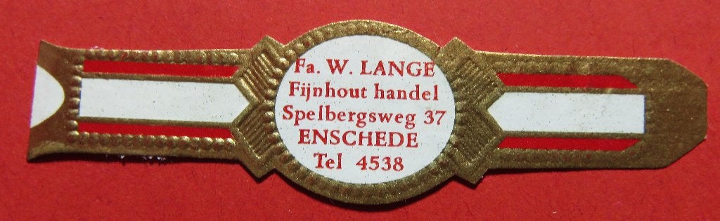 Sigarenbandje Reclamebandje W. LangeFijnhout Handel Enschede, Verzenden, Gebruikt, Sigarenbandjes