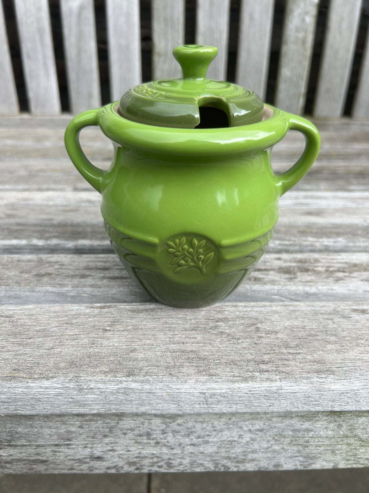 Zeldzaam Le Creuset olijfpotje, Le Creuset, Ophalen of Verzenden, Steen/keramiek, Le Creuset
