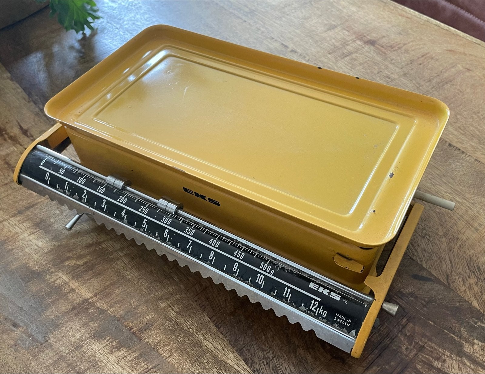 Nostalgische EKS metalen keukenweegschaal geel, Ophalen of Verzenden