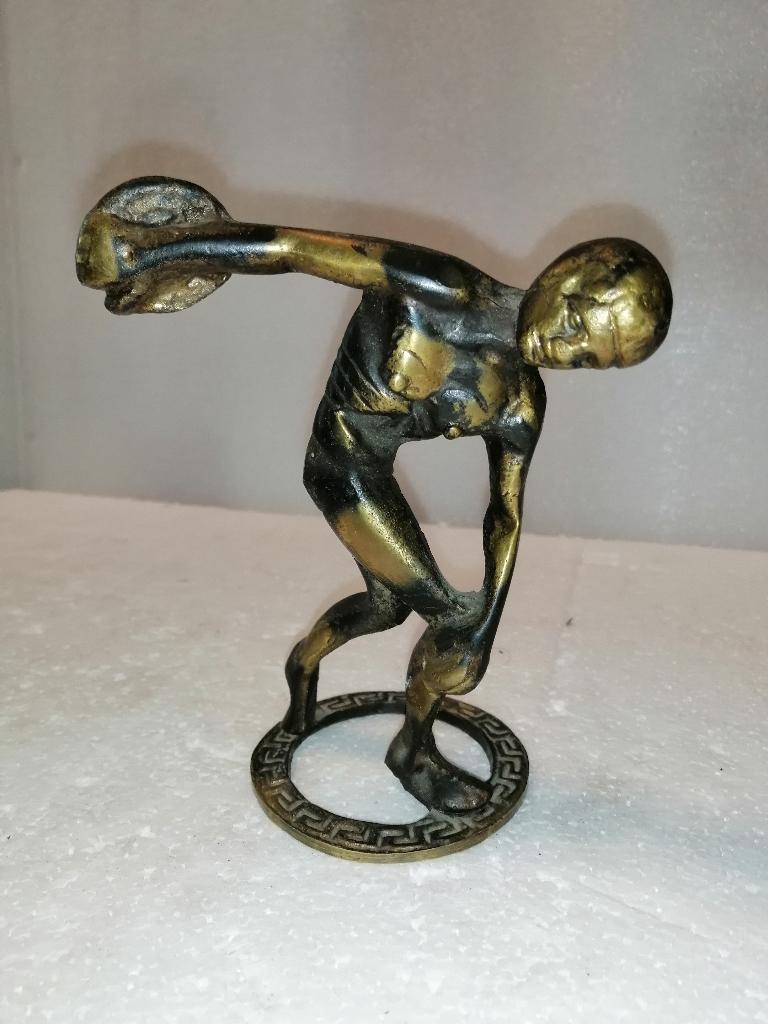 Oud massief bronzen beeld Discuswerper, h26xl12xb8, Antiek en Kunst, Minder dan 20 cm, Ophalen of Verzenden, Handgemaakt, Beeld