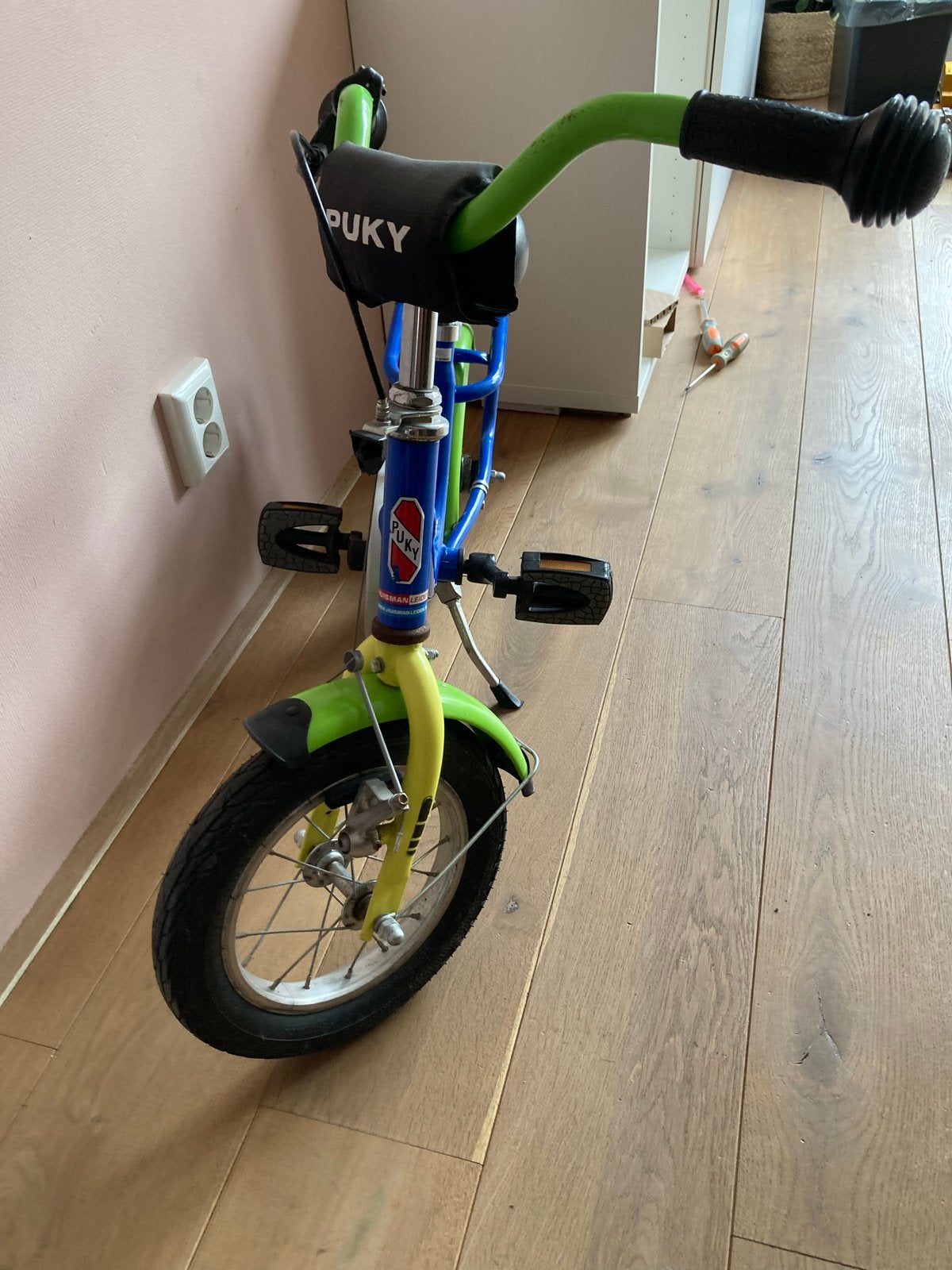 Puky kinderfiets, blauw/groen, 12 inch, Fietsen en Brommers, Fietsen | Kinderfietsjes, Ophalen, Gebruikt, Terugtraprem, 16 tot 20 inch