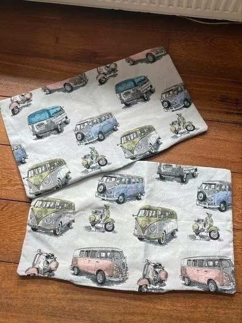 Kussenhoezen met VW Busjes en Scooters - Set van 2, Overige merken, Met print, Meerkleurig, Kussenhoes