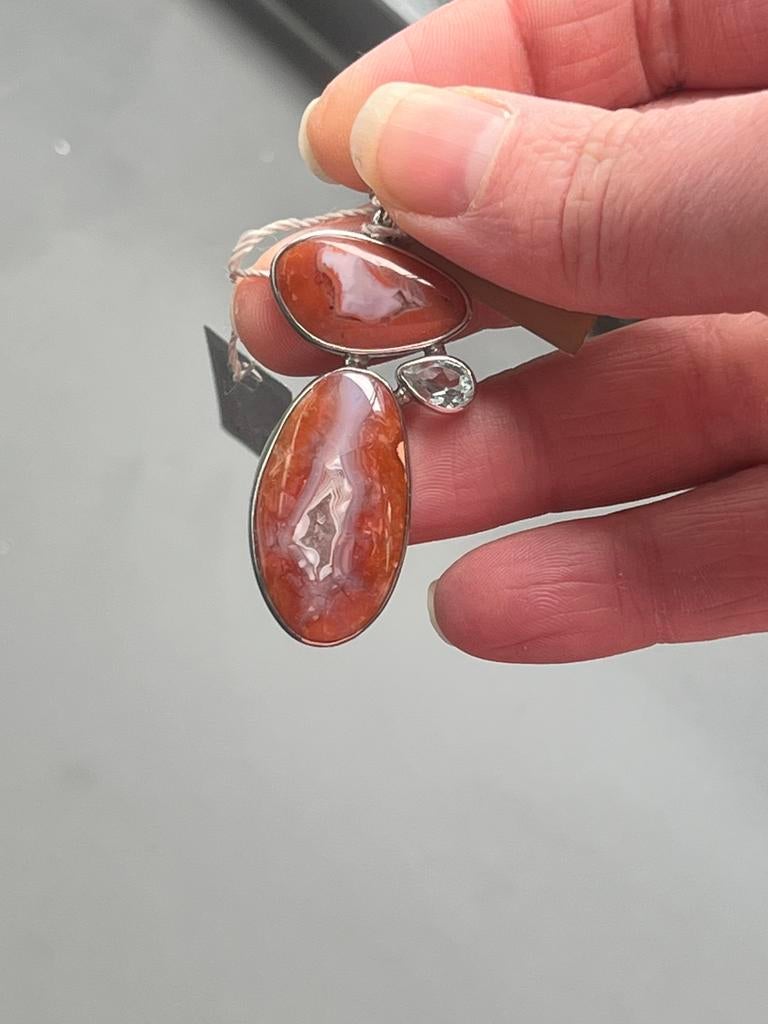Starborn banded Agaat Hanger met Witte Topaas, Overige voorstellingen, Verzenden, Nieuw, Oranje