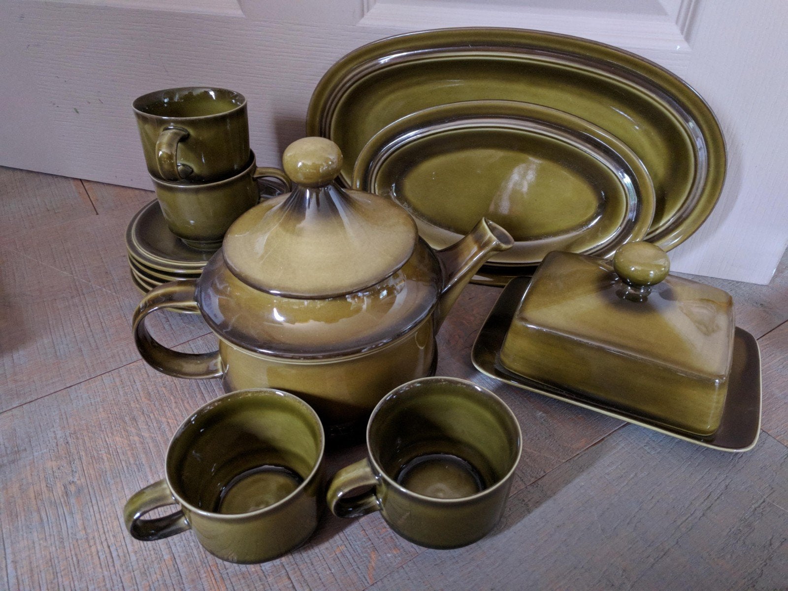 Vintage groen servies set,theeservies, Ophalen of Verzenden