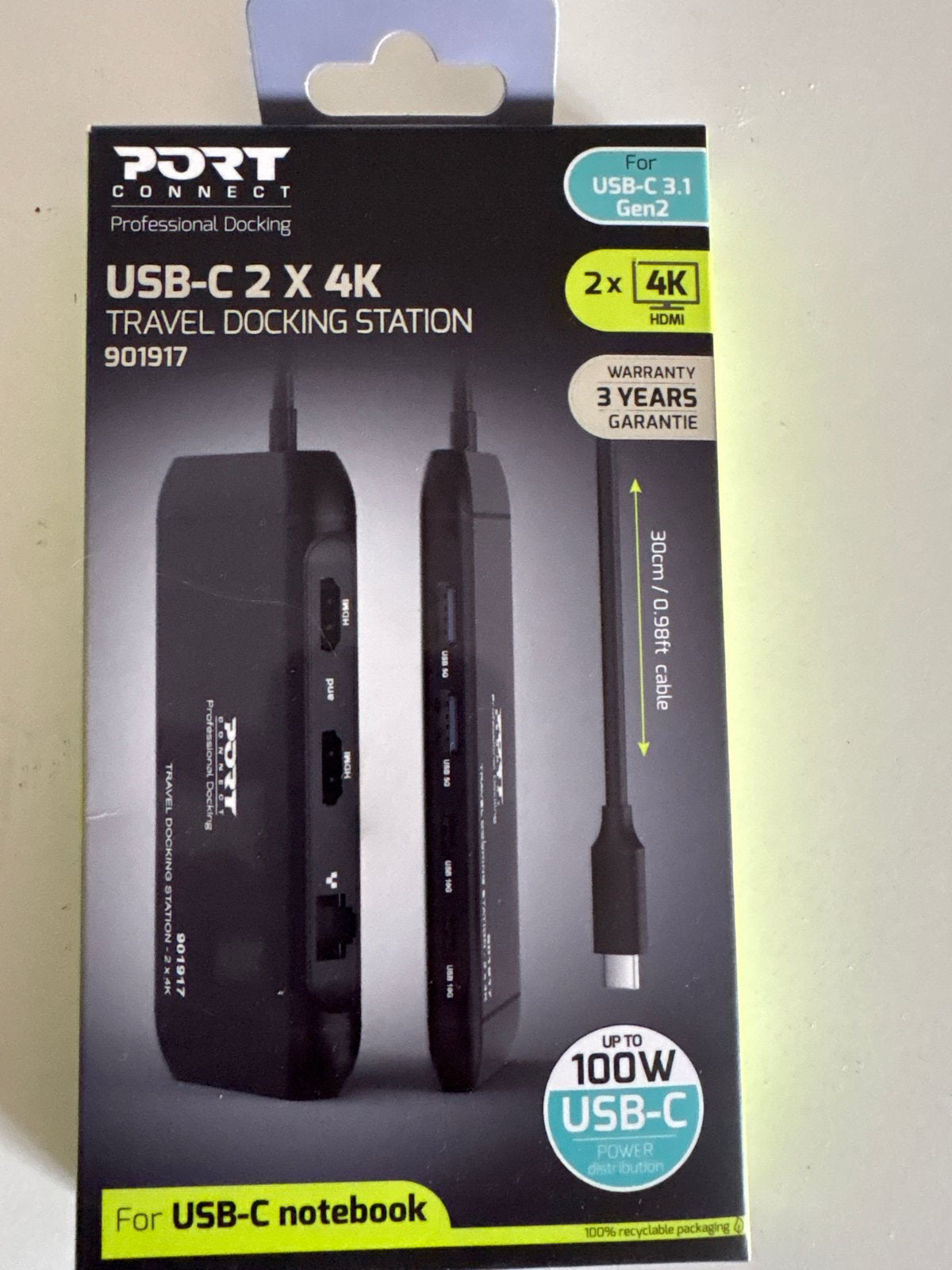 NEW! PORT CONNECT USB-C 2x 4K Travel Docking Station, Computers en Software, Dockingstations, Ophalen of Verzenden, Nieuw, Docking station