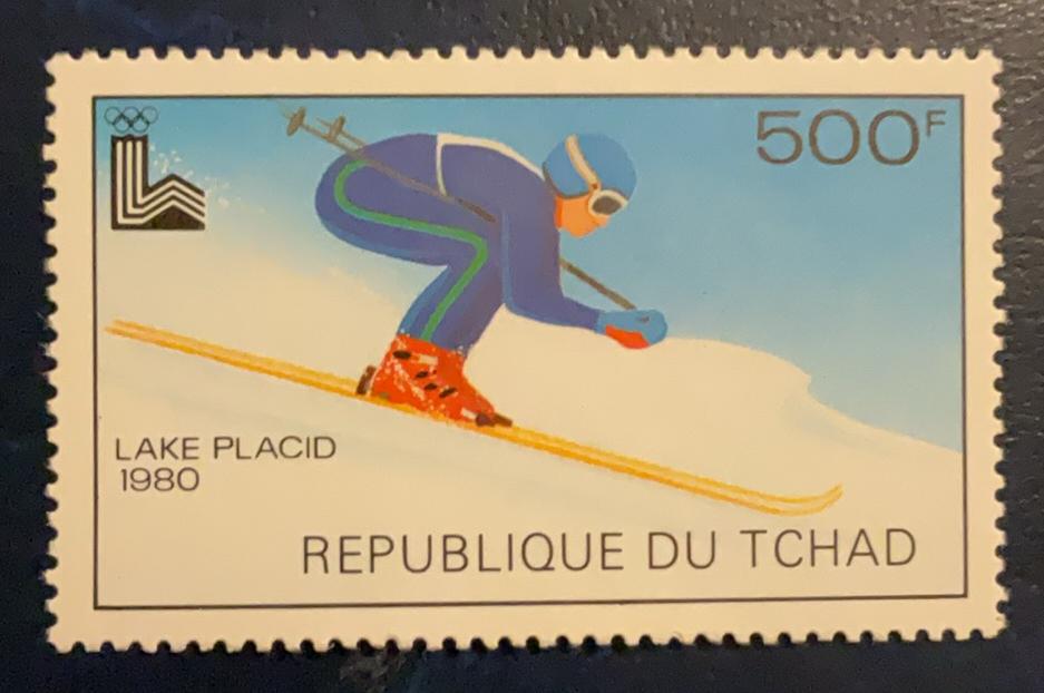 Tsjaad - Olympische Winterspelen 1980 - afdaling skiën, Postzegels en Munten, Postzegels | Afrika, Ophalen of Verzenden, Overige landen