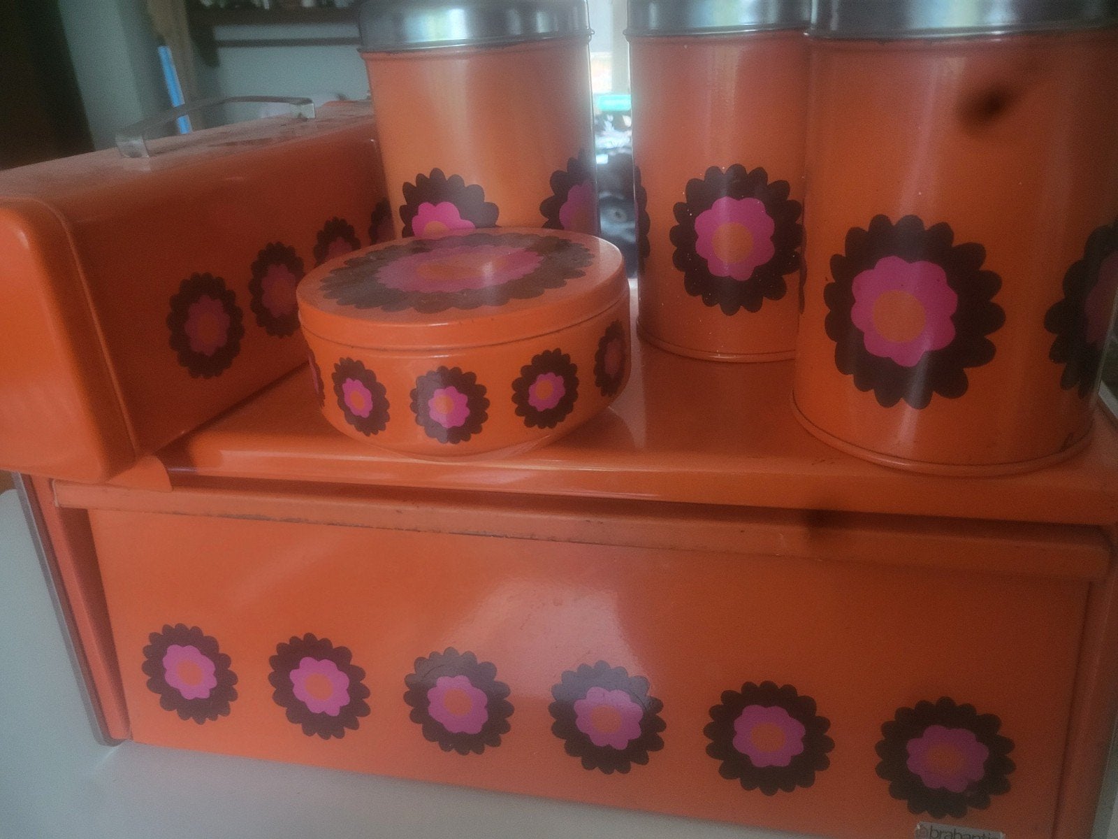 Vintage Brabantia voorraadblikken broodtrommel - Oranje bl, Ophalen of Verzenden