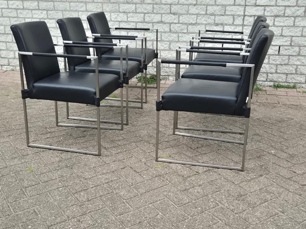 8 Bert Plantagie design eetkamerstoelen Clark zwart leder, Huis en Inrichting, Stoelen, Ophalen, Gebruikt, Zwart, Vijf, Zes of meer stoelen