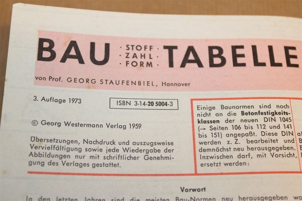 Baustoff Bauzahl Bauform — Bouwvak Tabellen Westermann 1973, Ophalen of Verzenden, Gelezen, Bouwkunde