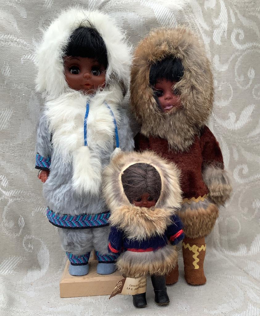 3 x vintage Eskimo- Inuit poppen, jaren ‘60, verzamelobject, Ophalen of Verzenden, Zo goed als nieuw, X, Pop