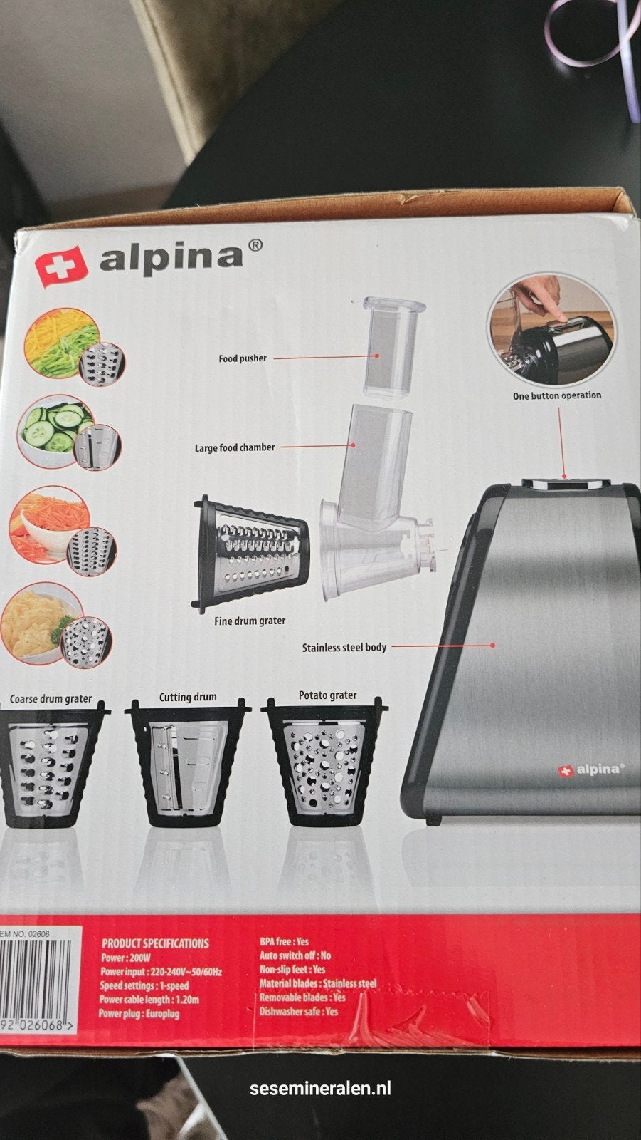 Alpina Elektrische Rasp/Snijder 200W - RVS body, Nieuw, Ophalen of Verzenden, Vaatwasserbestendig, Minder dan 1 liter