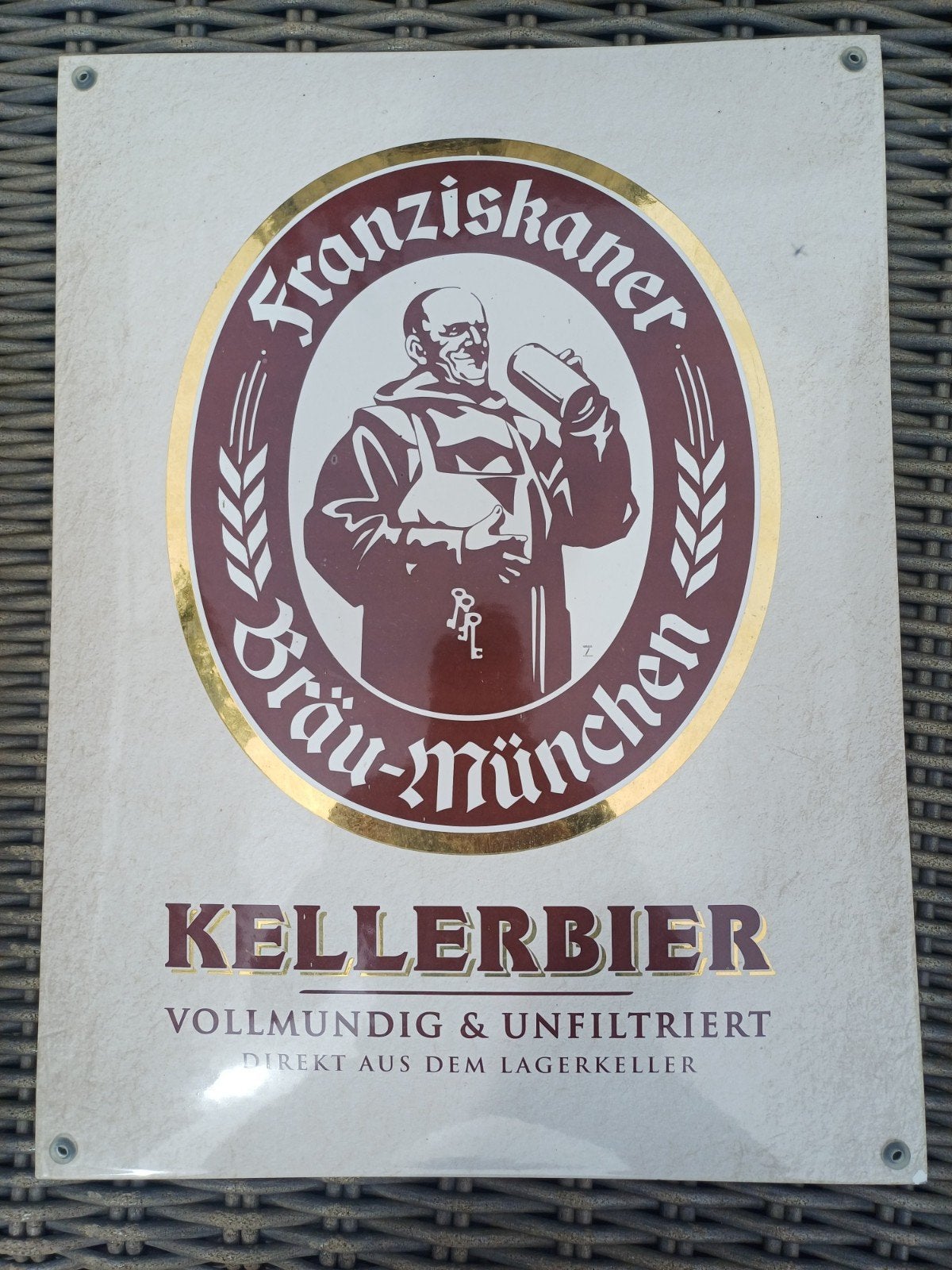 Franziskaner Kellerbier Emaille Reclamebord, Ophalen of Verzenden