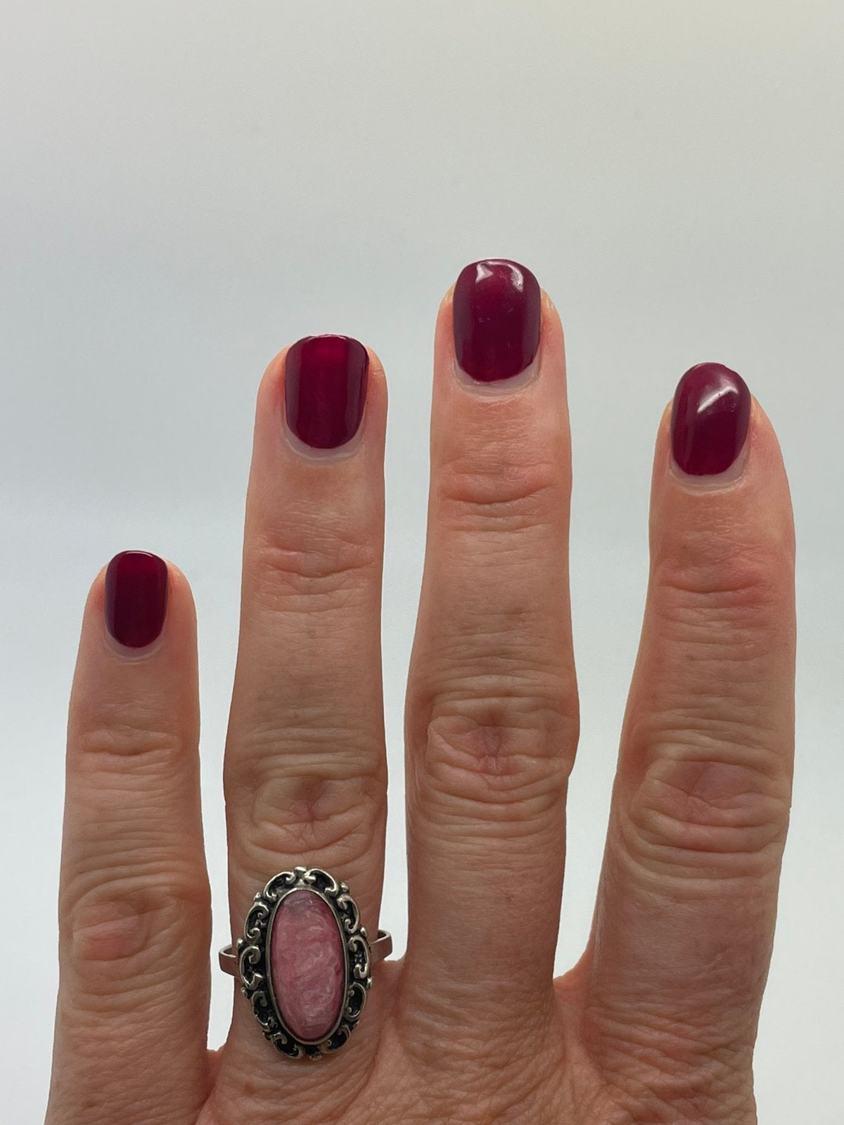 F953 Prachtige zilveren ring roze edelsteen maat 18,5, Ophalen of Verzenden, Zilver, Ring, Met edelsteen