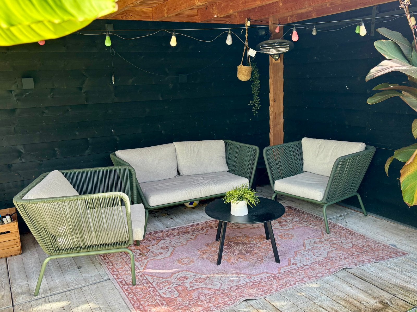 Loungeset Iris van intratuin. Groen met grijze kussens., Tuin en Terras, Ophalen, 4 zitplaatsen, Aluminium, Zo goed als nieuw