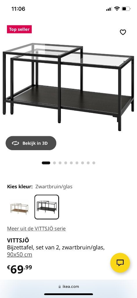 VITTSJO salontafel Ikea zwart, Huis en Inrichting, Tafels | Salontafels, Ophalen, Gebruikt, 100 tot 150 cm, 50 tot 100 cm