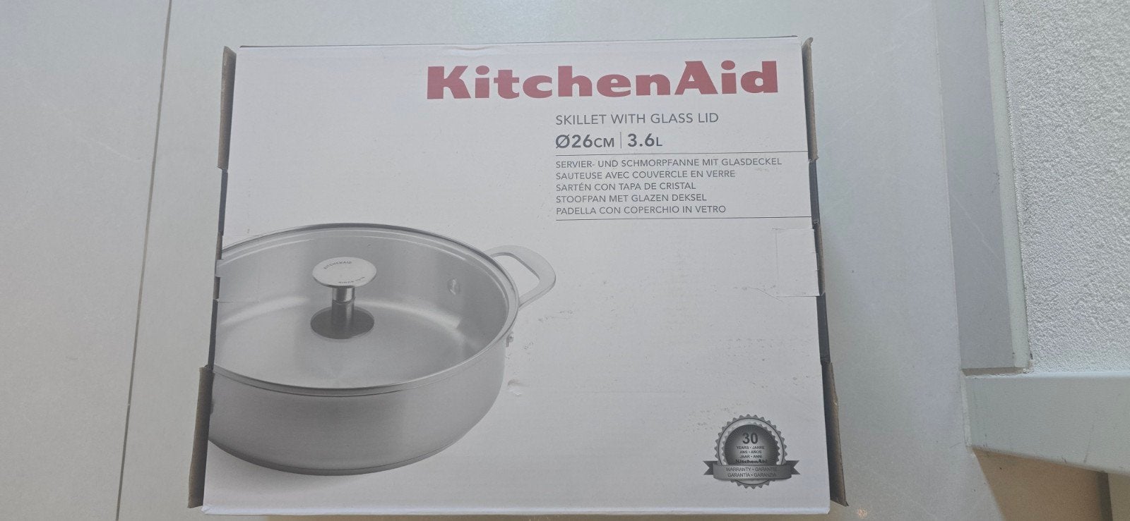 KitchenAid Koekenpan Ø26cm met glazen deksel, Nieuw, Ophalen of Verzenden, Rvs, Koekenpan