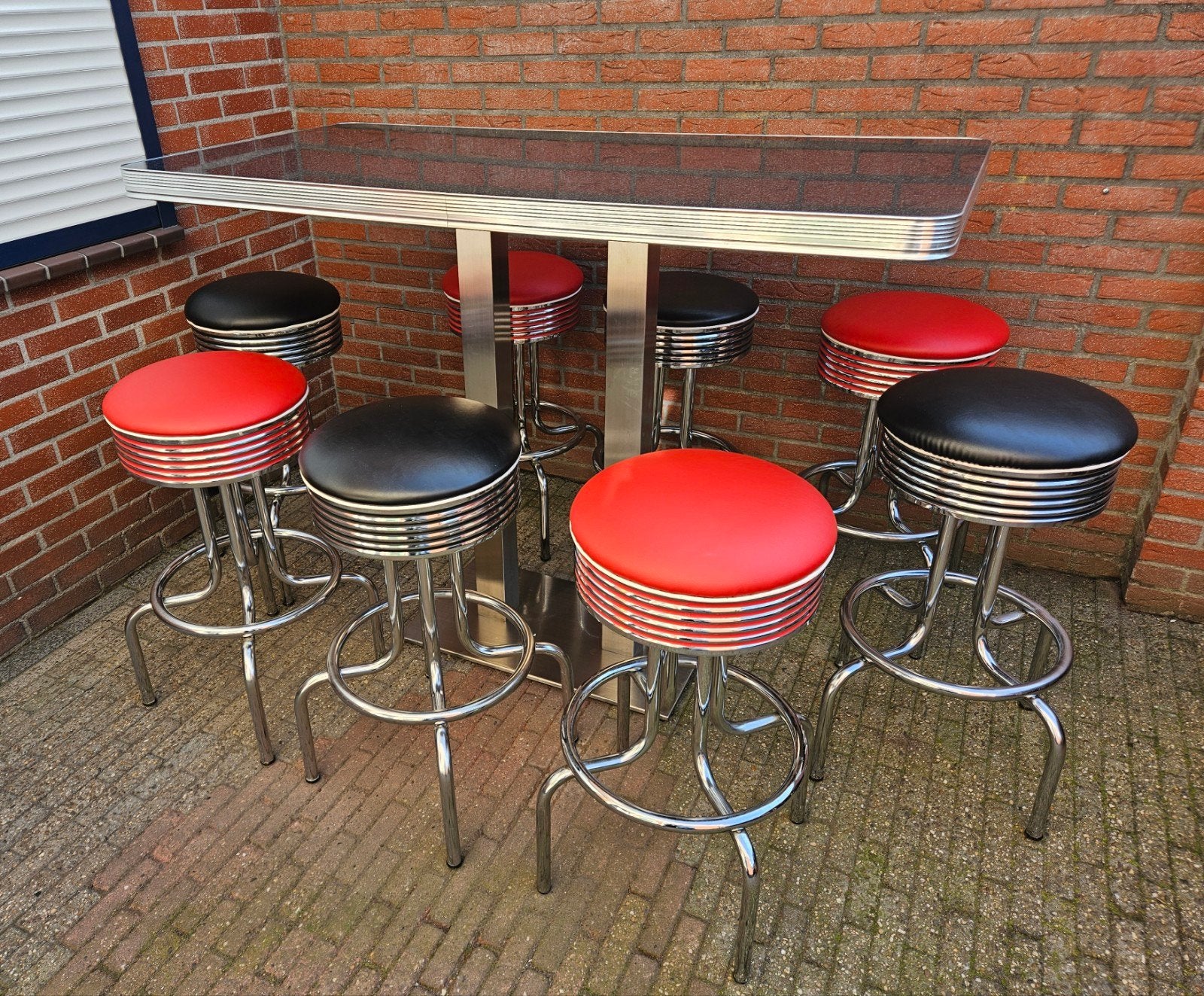 FIFTIES SIXTIES AMERIKAANSE BEL AIR BARKRUKKEN MET BARTAFEL, Ophalen, 5 krukken of meer, 60 tot 90 cm, Met voetsteun