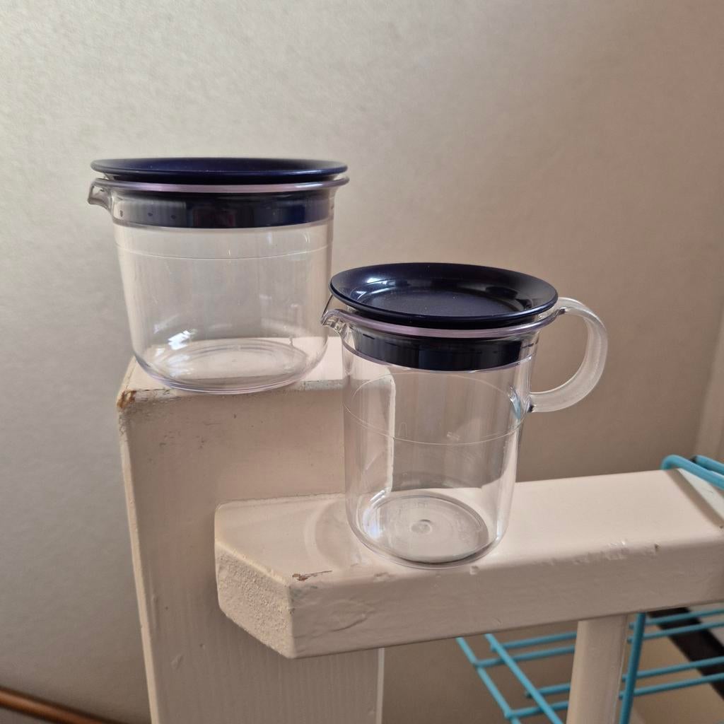 Tupperware roomstel: melkkannetje en suikerpot - Nieuw, Ophalen of Verzenden, Nieuw, Blauw, Beker of Kan