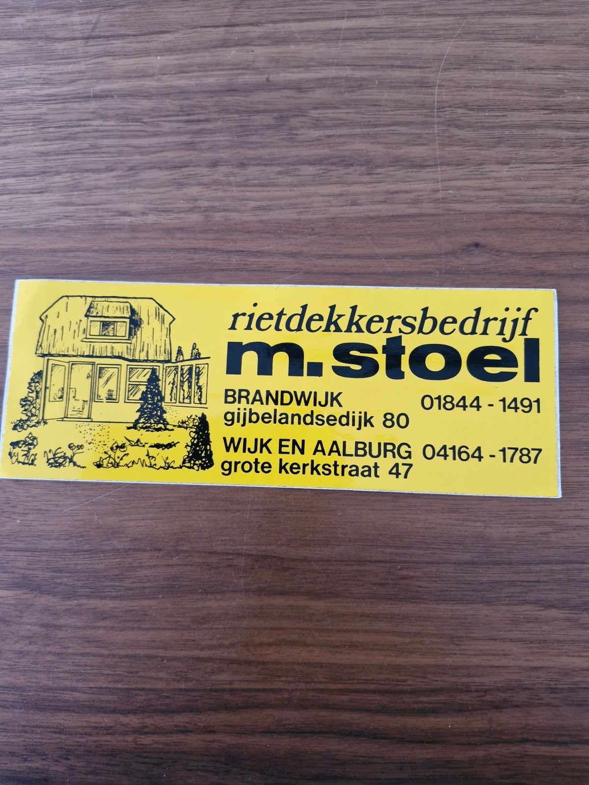 10307 Sticker  Rietdekkersbedrijf M. Stoel Brandwijk, Verzamelen, Ophalen of Verzenden