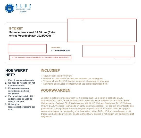 Blue Wellness Sauna voucher., Tickets en Kaartjes, Kortingen en Cadeaubonnen, Eén persoon, Overige soorten, Spa of Sauna
