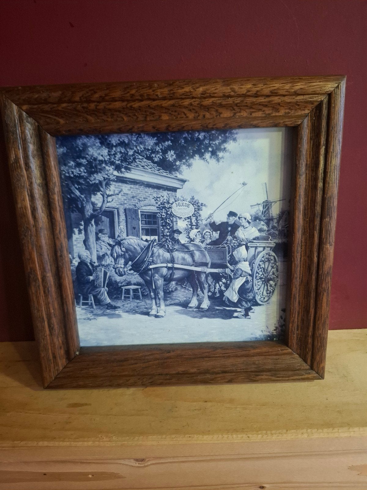 Delfts blauw tegeltje in houten lijst, Antiek en Kunst, Ophalen of Verzenden