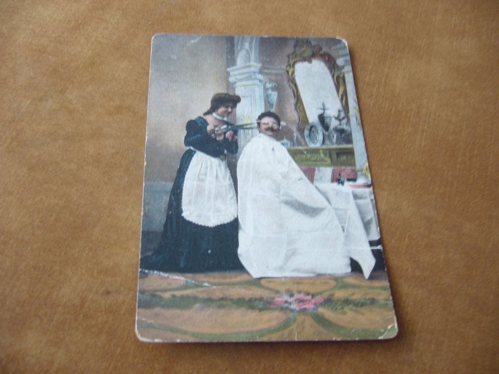 KAPSTER MET GROOT HEGGESCHAAR   BRIEFKAART 1913, Ophalen of Verzenden, Voor 1920, Gelopen