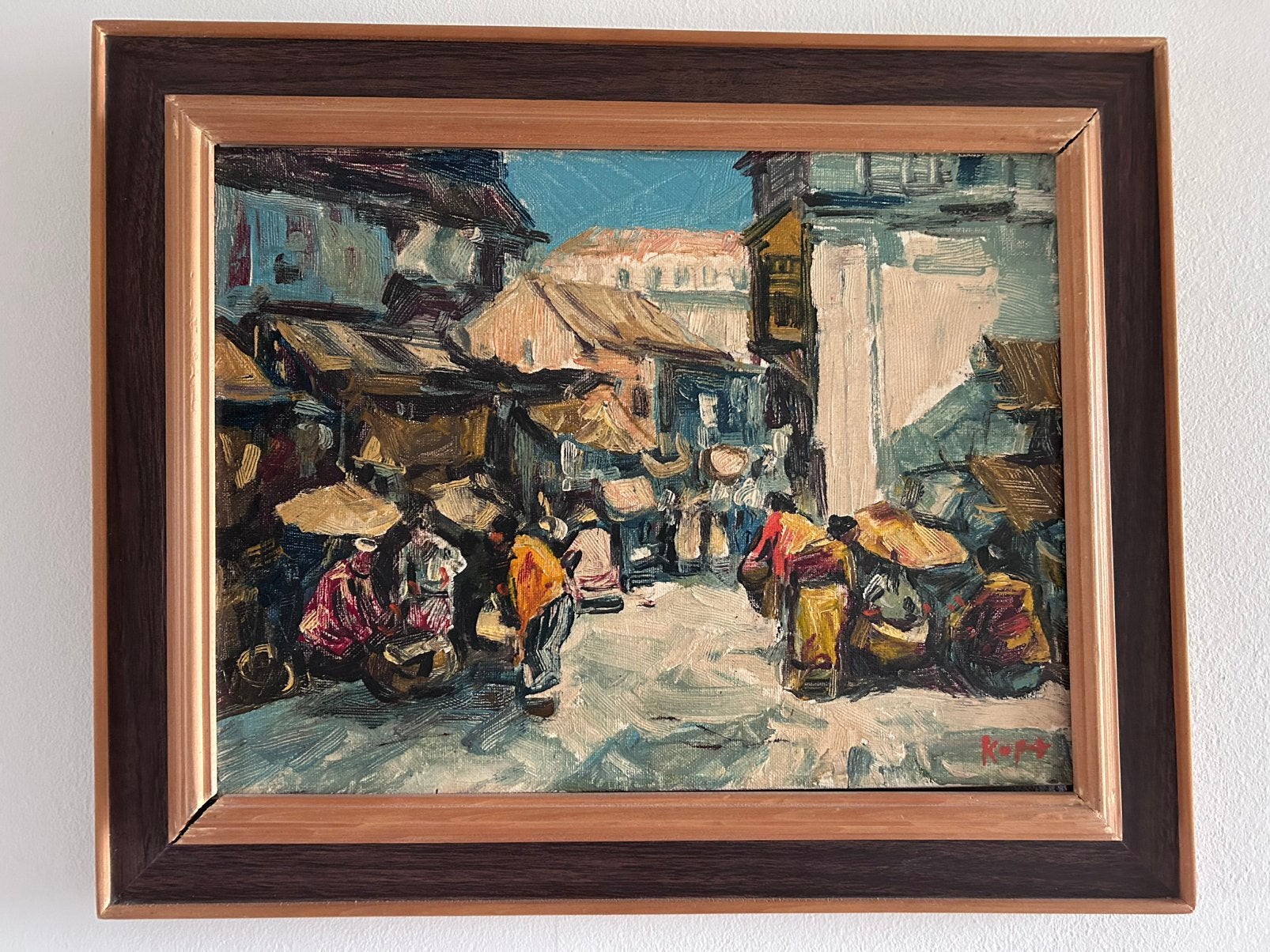 Straat tafereel Indonesië schilderij, Antiek en Kunst, Kunst | Schilderijen | Klassiek, Ophalen