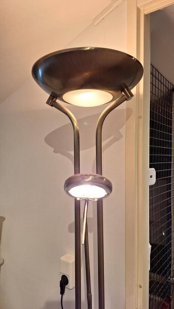 Stijlvolle bronzen vloerlamp met leeslamp, Ophalen, Gebruikt, Klassiek, Modern, Tijdloos, Metaal