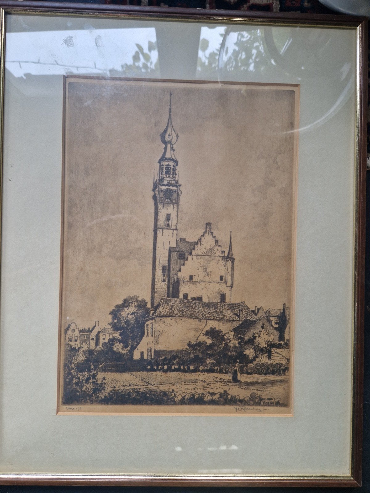 Her Roodenburg ets Veere, potloodgesigneerd, Antiek en Kunst, Ets, Stadsgezicht, Ophalen of Verzenden, Gesigneerd