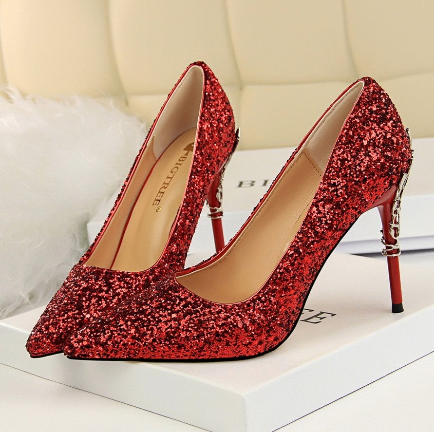 Hoge rode dames glitter hakken stiletto pumps glimmende punt, Kleding | Dames, Verzenden, Nieuw, Rood, Pumps