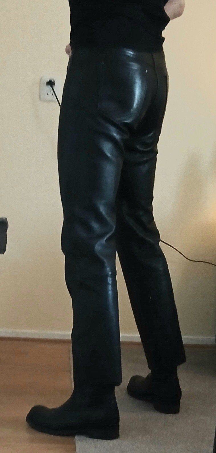 Zwarte Leren Jeans - Heren maat 48, Ophalen of Verzenden, Tweedehands, Heren, Broek | leer