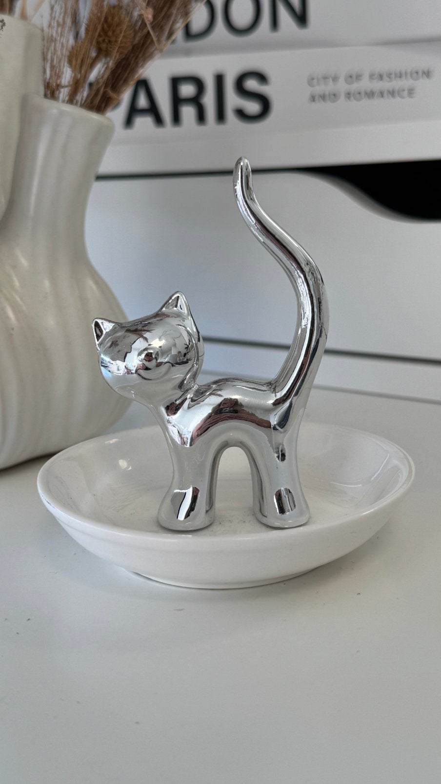 Schaaltje sieraden – Kat - wit/zilver – jewelry dish –, Ophalen of Verzenden, Gebruikt